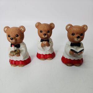 VINTAGE Christmas Choir Boy Bears HOMCO 5100 Set of 3 Singing w/ Candle & Hymnal